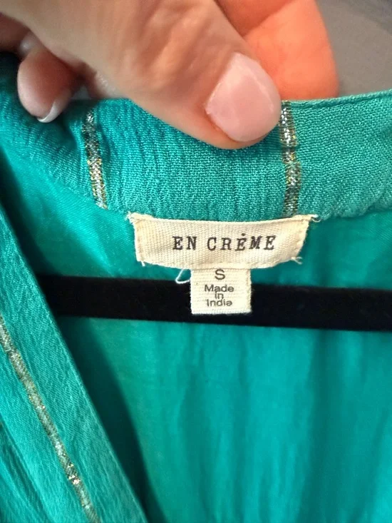 En Crème sold out Sabrina Lurex Kimono Maxi boho hippie Dress in teal, sz small - Picture 7 of 12